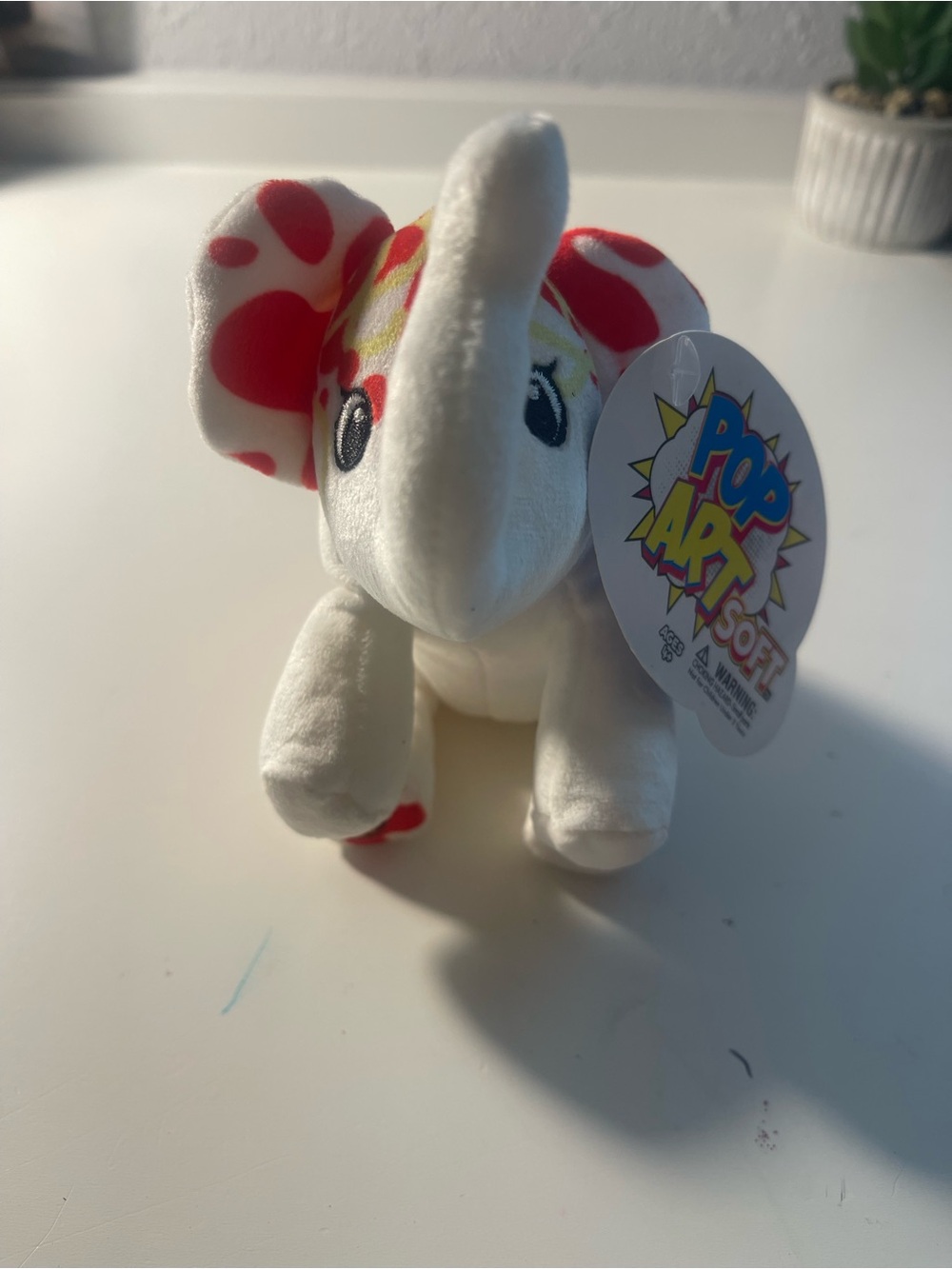 White & Red Elephant Plush Toy